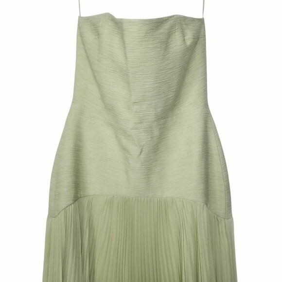 Alexis Sunniva Sage Green‎ Pleated Strapless Plissé Maxi Dress Gown Size L - Picture 6 of 14